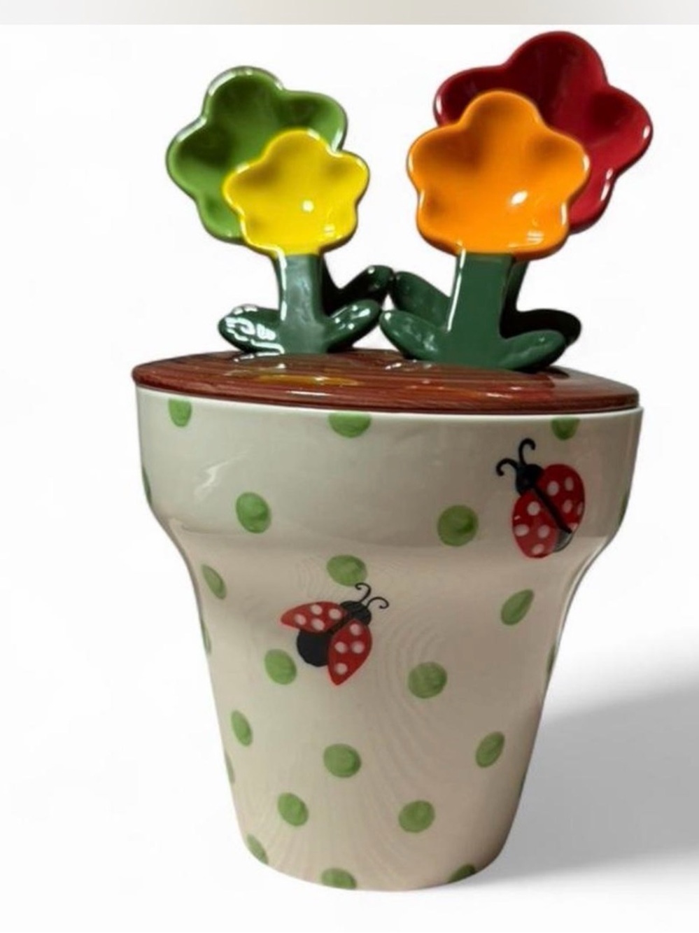 Ceramic Flower Pot measuring cup with Colorful Flower measuring spoons